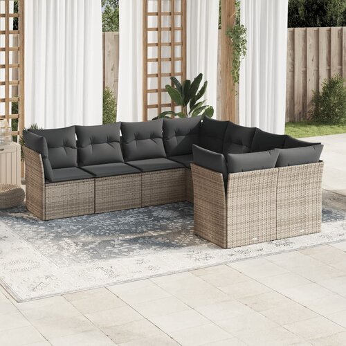 VidaXL 8-dijelni set vrtnih sofa od poliratana s jastucima sivi Slike