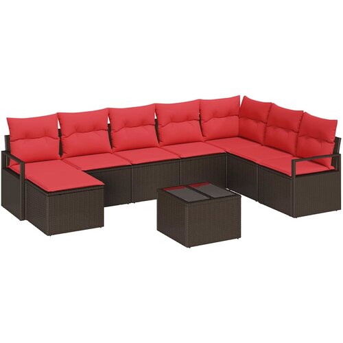 vidaXL Vrtna sedežna garnitura z blazino 9 pcs Rjava in rdeča, (5000022047) Cene