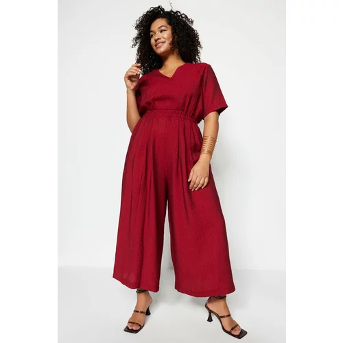 Trendyol Curve Plus Size Jumpsuit - Burgundy - Relaxed fit