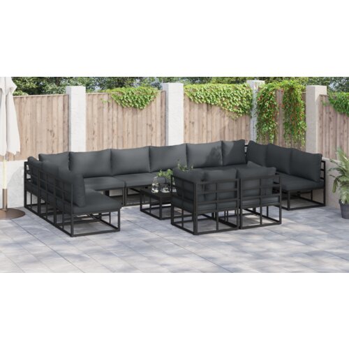 VidaXL Vrtna sedežna garnitura 12 pcs Črna 423 x 211.5 x 71 cm Slike