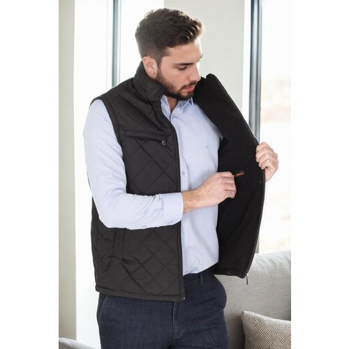 Dewberry 15240 Quilted Mens Vest with Fleece Inside-BLACK Slike