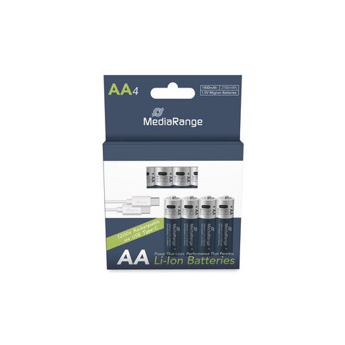 Mediarange Germany PUNJIVE BATERIJE-AKUMULATORI AA 1.5V LI-ION 4KOM-RECHARG-1400MAH-MRBAT161-USB-C Cene