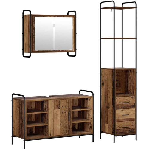  Set ormarića za kupaonicu 3 kom. Staro drvo 40 x 36 x 200,5 cm Slike