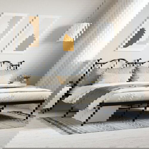 VidaXL Kovinski posteljni okvir z vzglavjem črn 160x200 cm Slike