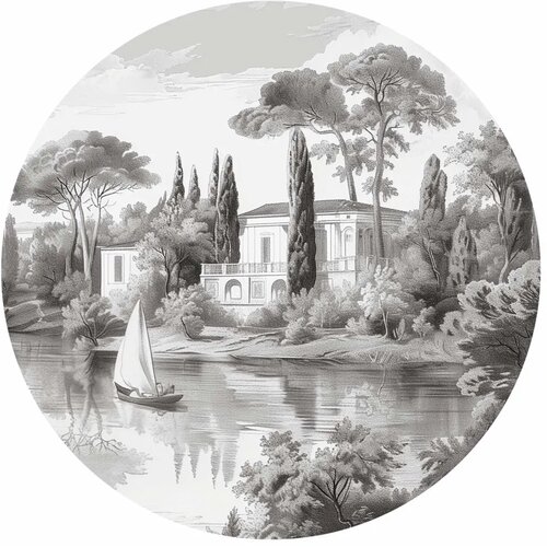  Okrugla fototapeta - Black and white vintage landscape with a pond 280x280 Cene