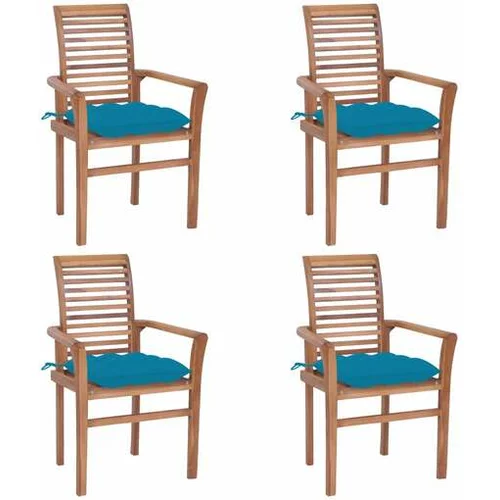  Jedilni stoli 4 kosi s svetlo modrimi blazinami trdna tikovina
