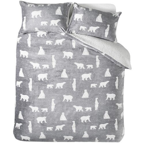 Catherine Lansfield Siva posteljnina za zakonsko posteljo iz sherpa flisa 200x200 cm Cosy Polar Bear – Cene