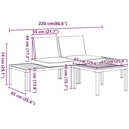  3-dijelni set vrtnih sofa s jastucima crni aluminijski Slike