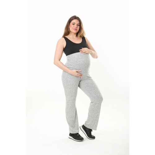 Şans Women's Plus Size Gray Tube Cuff Maternity Trousers Slike