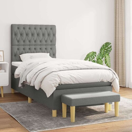  Box spring postelja z vzmetnico temno siva 100x200 cm blago, (20724059) Cene
