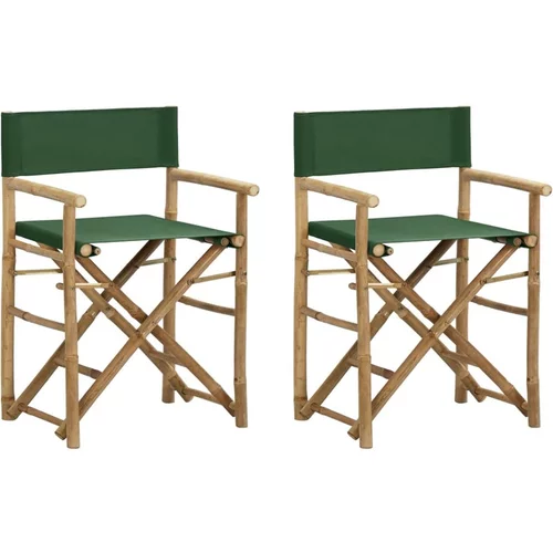  Zložljiv režiserski stol 2 kosa zelen bambus in blago