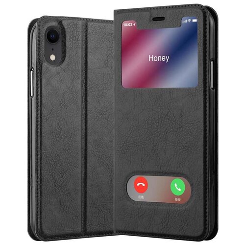 Cadorabo Ohi&amp;scaron;je, združljivo z Apple iPhone XR v črni komet - Za&amp;scaron;čitni ovitek z magnetnim zapiranjem, stoječo funkcijo in 2 okencema za gledanje, (20551306) Slike
