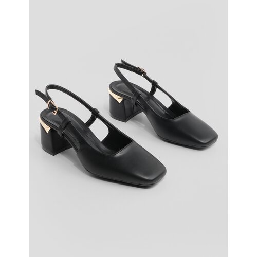 Marjin Women's Chunky Heel Open Back Scarf Classic Heel Shoes Likay Black Slike
