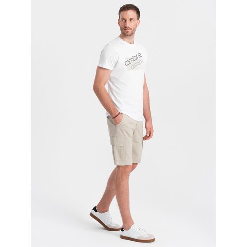 Ombre Men's monochromatic shorts with cargo pockets - beige Cijene