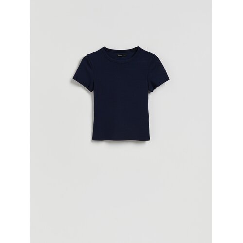 Reserved Slim fit majica kratkih rukava s mje&scaron;avinom modalnih vlakana - mornarsko plava Cijene