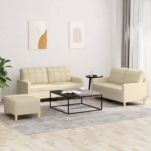  3-dijelni set sofa s jastucima krem od tkanine
