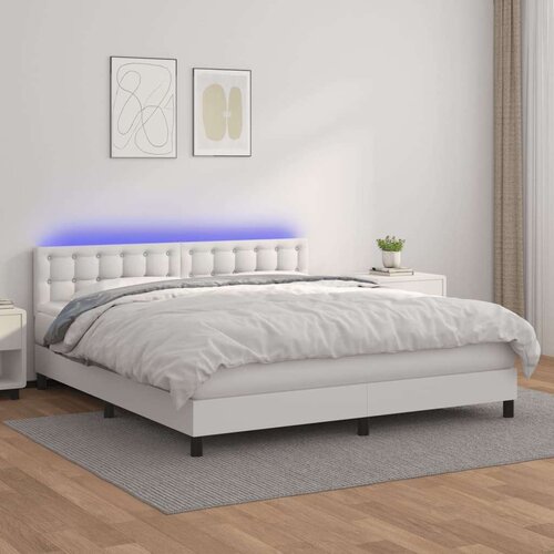 VidaXL Krevet box spring s madracem LED bijeli 180x200 cm umjetna koža Slike