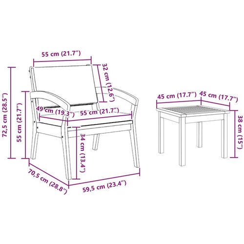  Set od 5 komada za bistro s jastučićima od akacijinog drveta Slike