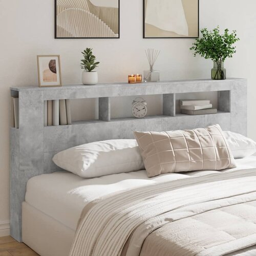 vidaXL LED posteljno vzglavje betonsko sivo 200x18,5x103,5 cm inž. les Cene