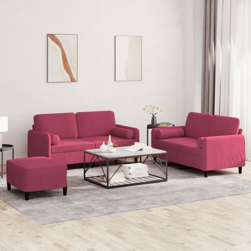  3-dijelni set sofa s jastucima crvena boja vina bar&scaron;unasti Cijene