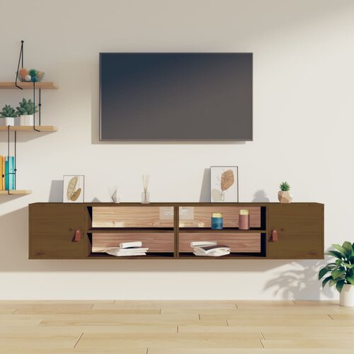  Zidni ormarići 2 kom boja meda 80x30x30 cm od masivne borovine Slike