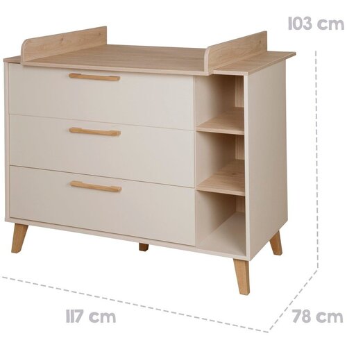 Roba Kremno bela/v naravni barvi otro&amp;scaron;ka komoda v hrastovem dekorju s previjalnim pultom 117x103x78 cm Jil &amp;ndash; Slike