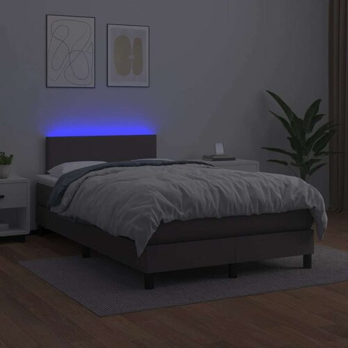  Krevet s oprugama i madracem LED sivi 120x190 cm umjetna koža Slike
