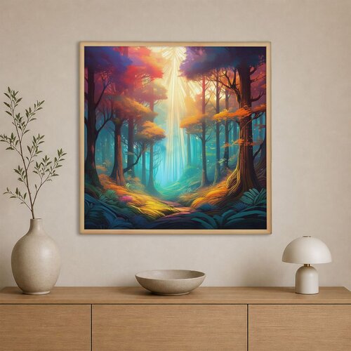 Wallxpert uramljena slika na platnu Cc-K-Ah-1009, &scaron;arena bajkovita &scaron;uma sa zracima svetlosti, 80 x 80 cm Cene