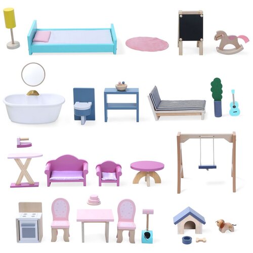 ECO TOYS Ecotoys XXL Kuća za lutke Maya s 28 komada namje&amp;scaron;taja Slike