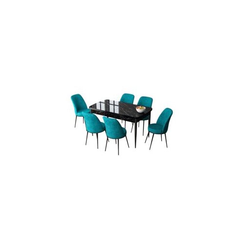 Hanah home set trpezarijski sto i 6 stolica zen black marble turquoise Cene