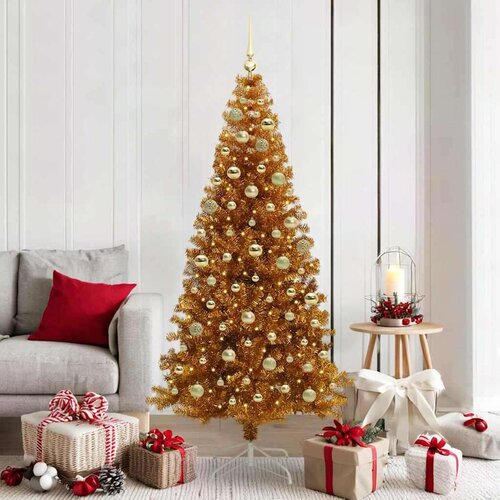 vidaXL Božično drevo med 300 LED z stojalom Zlata 180 cm PET Cene