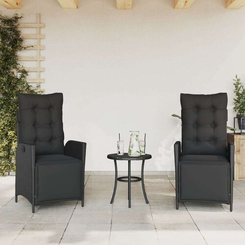  3-dijelni bistro set s jastucima crni od poliratana - Crna 1 Slike