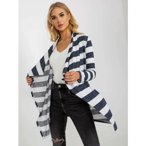 Fashion Hunters Navy and white asymmetrical striped cardigan