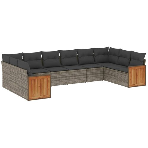  10-dijelni set vrtnih sofa od poliratana s jastucima sivi Slike