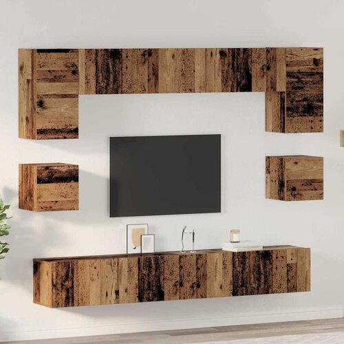 vidaXL Set TV komoda s policom Zidne Ostalo 8 pcs Staro drvo 100 x 30 x 30 cm Cijene