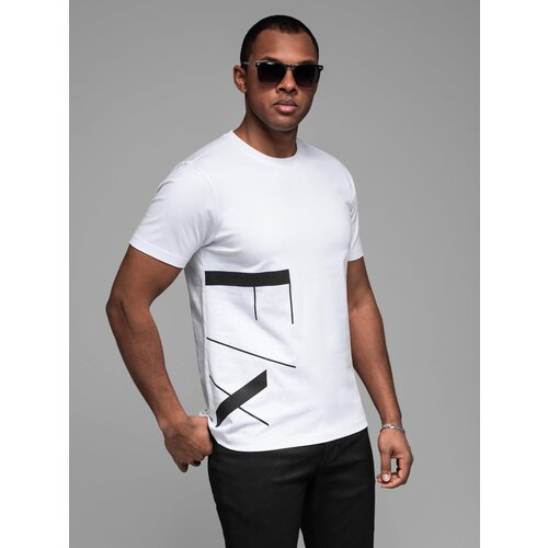 Ombre Men's cotton jersey t-shirt with large side lettering - white Cene