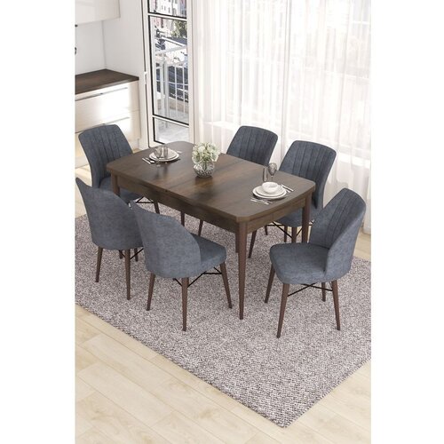 Hanah home Eva - Baroque, Fume BaroqueFume Extendable Dining Table & Chairs Set (7 Pieces) Cene