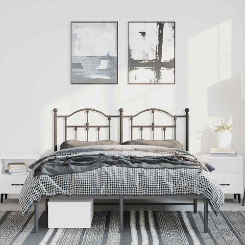  Metalni okvir za krevet s uzglavljem crni 135x190 cm Slike