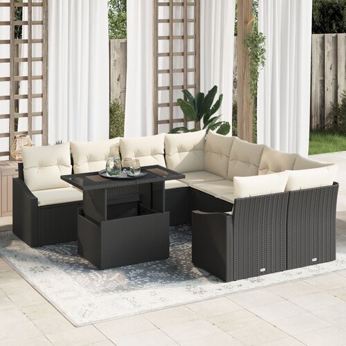 vidaXL Set vrtnih sofa s jastučićima 9 komada Crno Poli Rattan Cijene