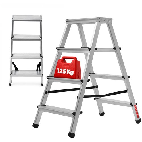 KADAX aluminijasta zložljiva lestev s 4 stopnicami, domača, 125 kg, poljski izdelek, močna, (5000346203) Cene