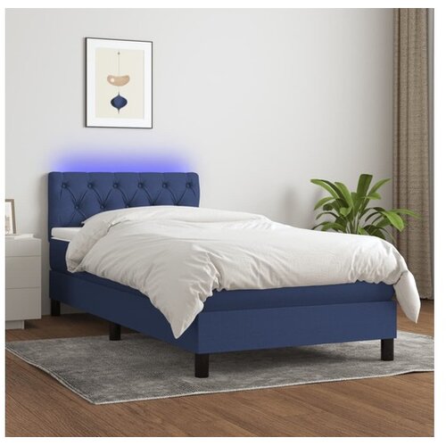  Box spring postelja z vzmetnico LED modra 80x200 cm blago Cene