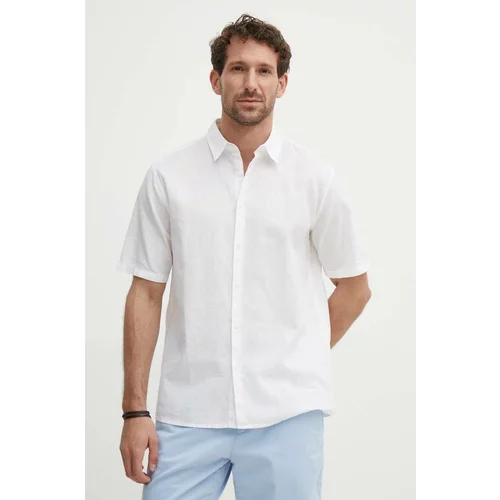 Sisley Lanena košulja boja: bijela, regular, s klasičnim ovratnikom