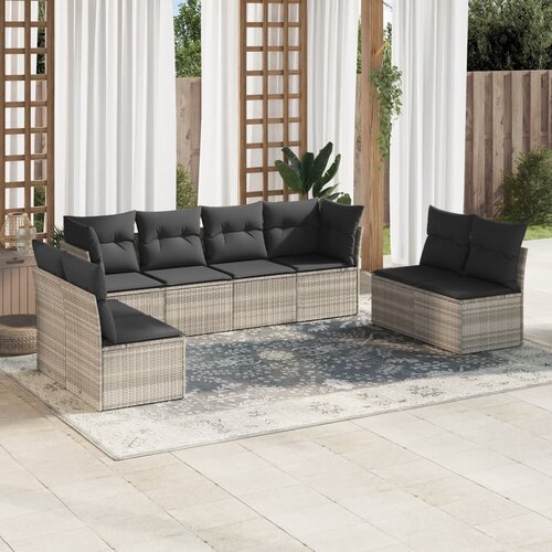 VidaXL 8-dijelni set vrtnih sofa od poliratana s jastucima svjetlosivi Slike