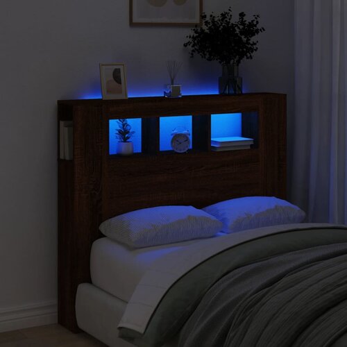  LED uzglavlje boja smeđeg hrasta 120x18,5x103,5 cm drveni Slike