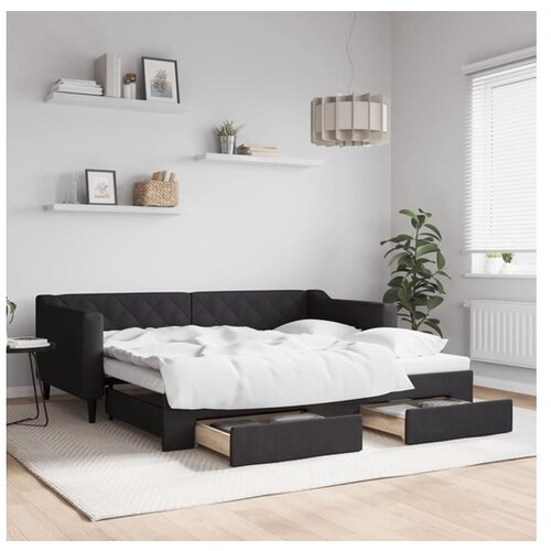 VidaXL Dnevni krevet na razvlačenje s ladicama crni 90x190 cm tkanina Slike