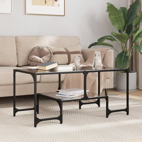 VidaXL Klubska mizica s črno stekleno povr&amp;scaron;ino 98,5x50x45 cm jeklo Slike