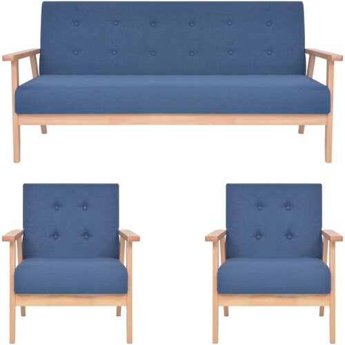  3-dijelni set sofa od tkanine plavi Slike