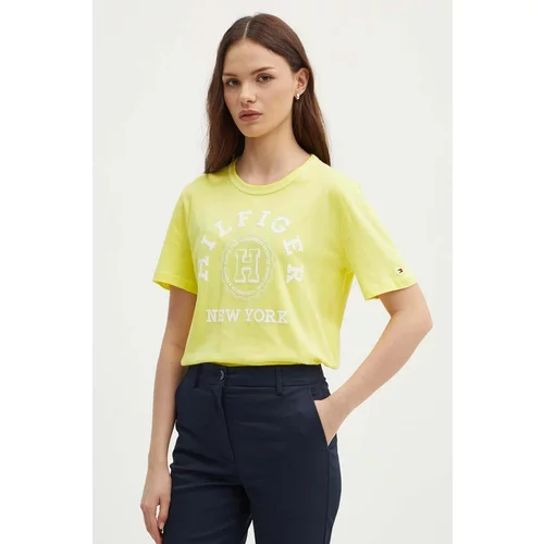 Tommy Hilfiger Pamučna majica za žene, boja: žuta, WW0WW41575