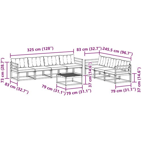  Set vanjskih sofa 8 pcs Bijela i crna Slike