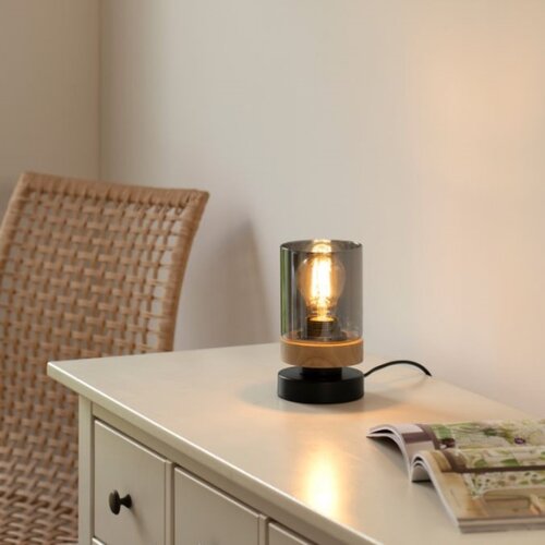 Just LIGHT. 11310-18 - Stona lampa PASQUAL 1xE27/40W/230V crna/kaučukovo drvo Slike
